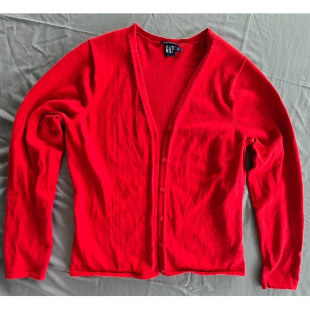 Vintage GAP Stretch Red Cardigan Sweater Soft Women L Y2K Preppy Quiet Luxury - Picture 3 of 16